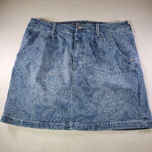 Seven7 Womens Delancey Blue Floral Cotton Blend Paisley Denim Skirt Size 14